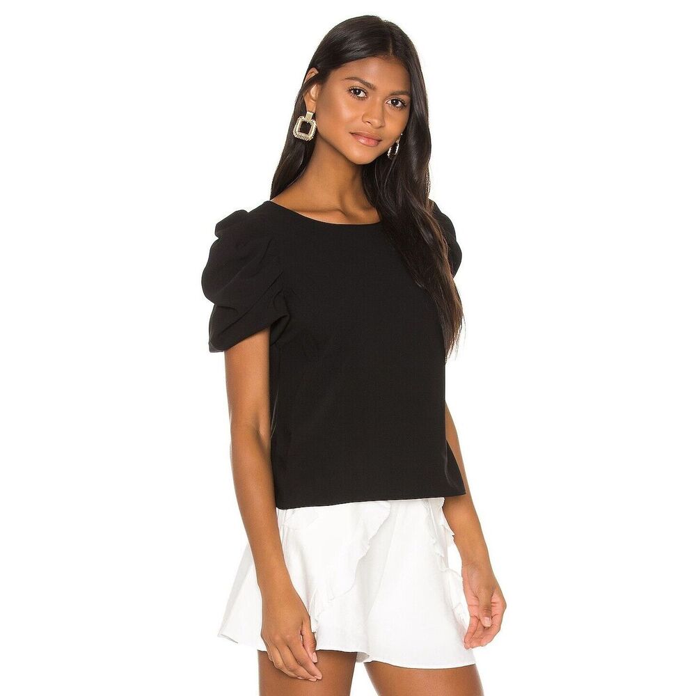 Revolve Amanda Uprichard Merris Top Black Puff Sleeve XS $159 MINT CONDITION!